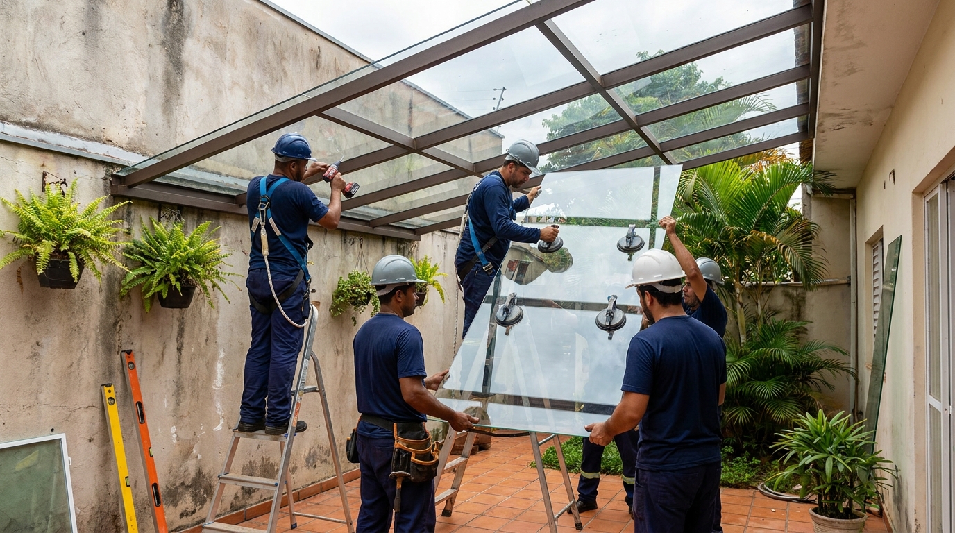 Instalação de cobertura de vidro em Blumenau-SC