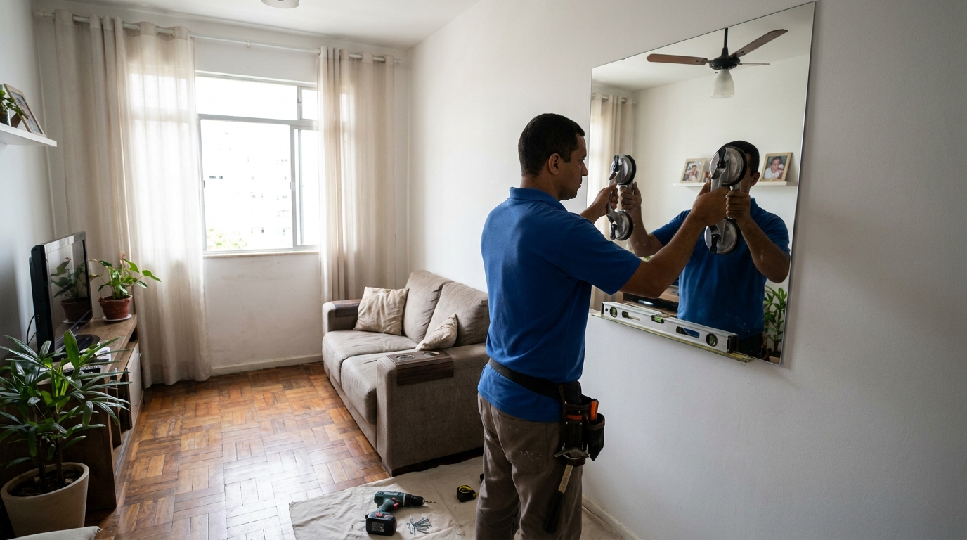 Espelho sob medida com parquet em Blumenau-SC